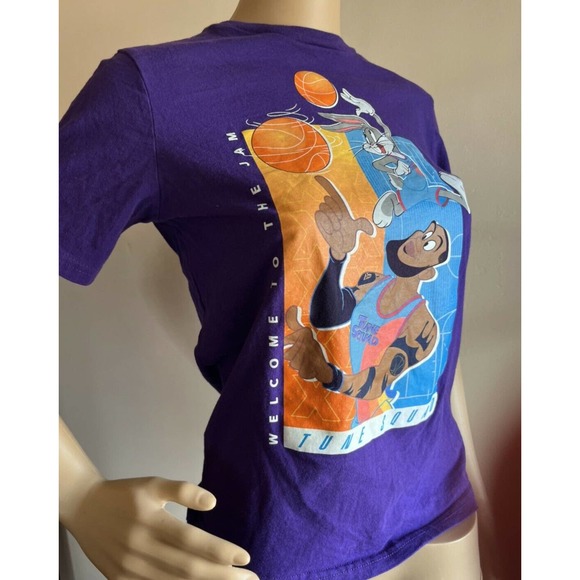 Space Jam 2 New Legacy Lebron James Animated Purple Tune Squad Shirt Sz Youth L - Picture 6 of 6